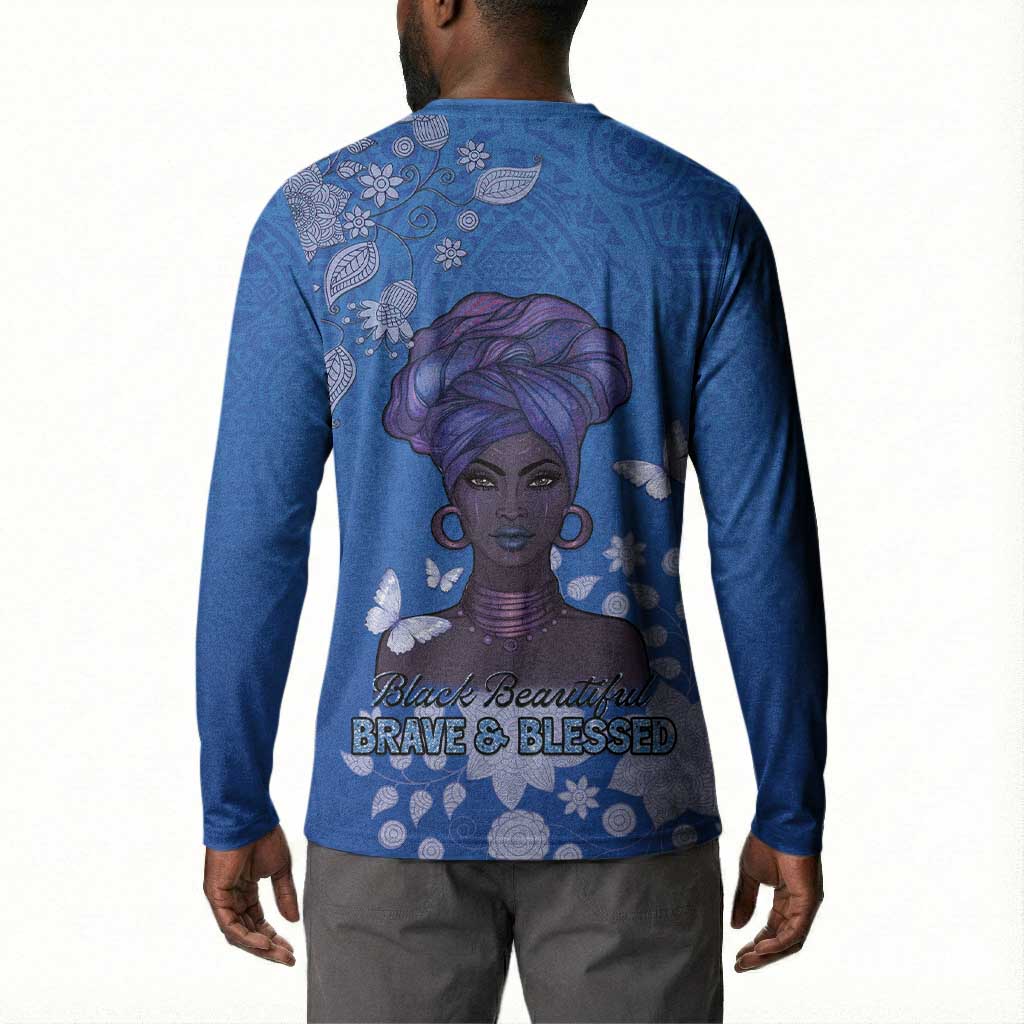 African Women Button Sweatshirt Black Beautiful Brave and Bressed - Blue Color
