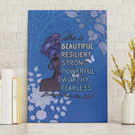 African Women Black Beautiful Brave and Bressed - Blue Color Canvas Wall Art - African Pride