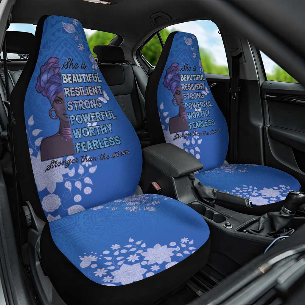African Women Black Beautiful Brave and Bressed - Blue Color Car Seat Cover - African Pride