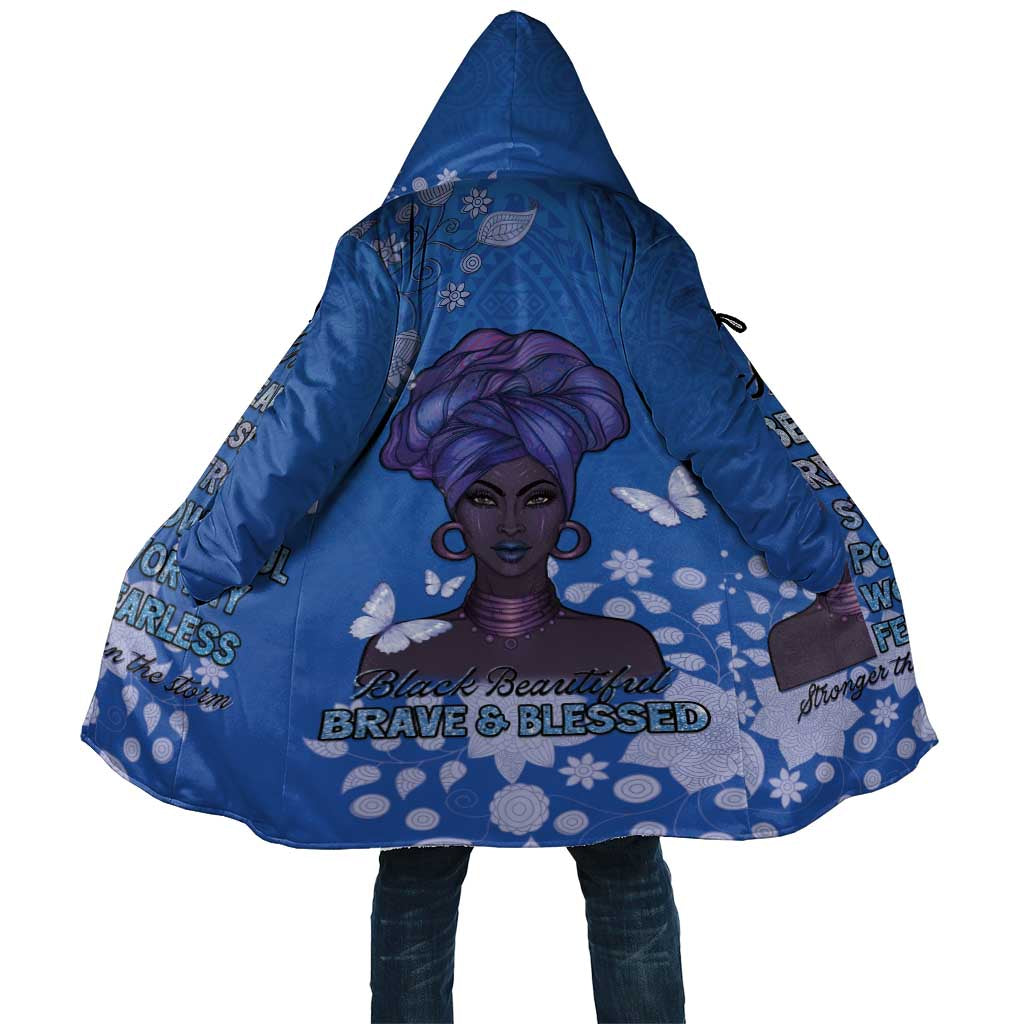 African Women Cloak Black Beautiful Brave and Bressed - Blue Color