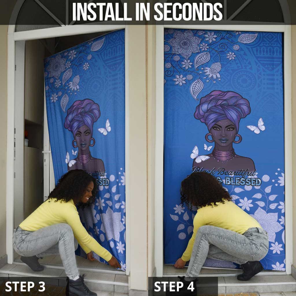 African Women Door Cover Black Beautiful Brave and Bressed - Blue Color