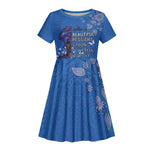 African Women Black Beautiful Brave and Bressed - Blue Color Kid Short Sleeve Dress - African Pride