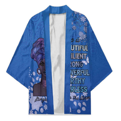 African Women Kimono Black Beautiful Brave and Bressed - Blue Color