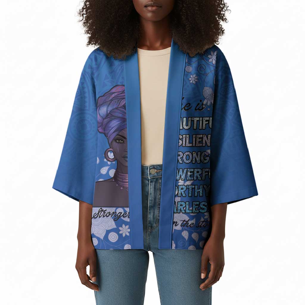 African Women Kimono Black Beautiful Brave and Bressed - Blue Color