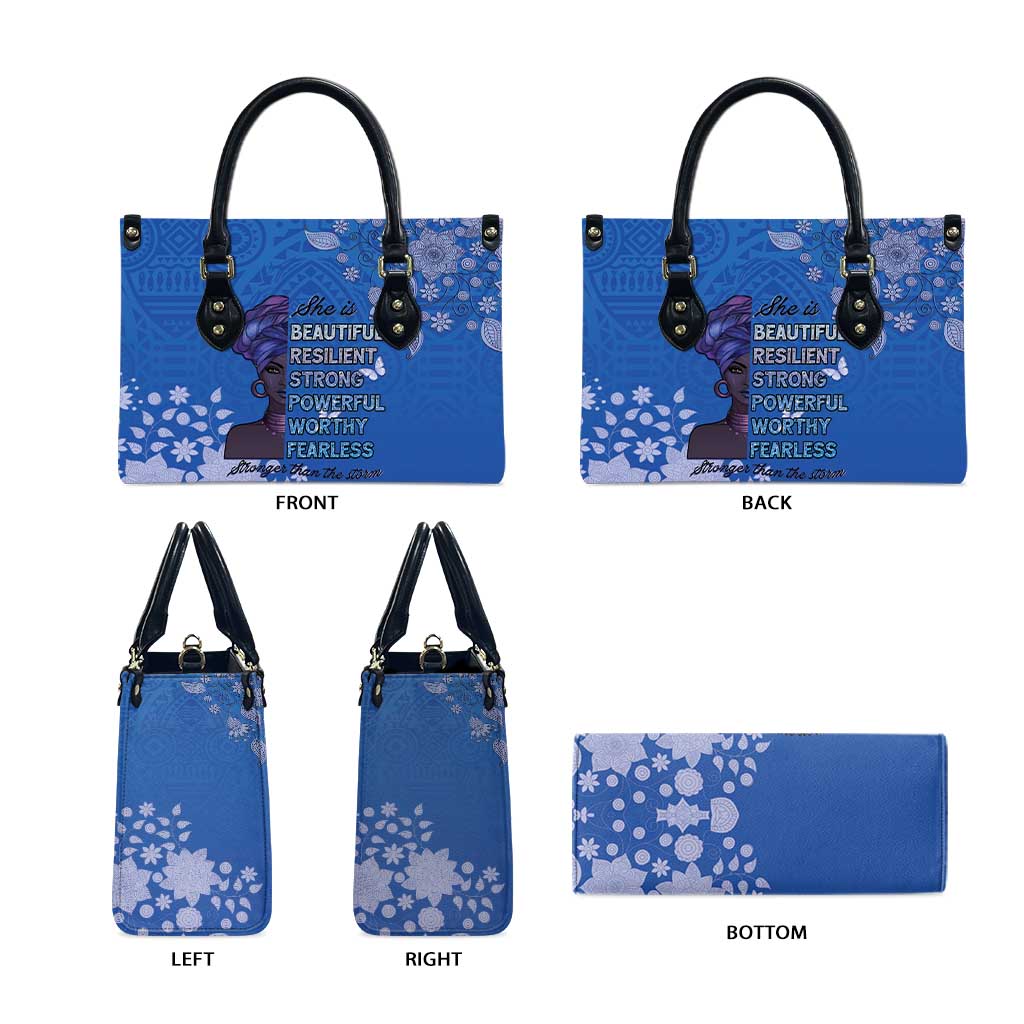African Women Leather Bag Black Beautiful Brave and Bressed - Blue Color
