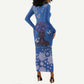 African Women Black Beautiful Brave and Bressed - Blue Color Long Sleeve Bodycon Dress - African Pride
