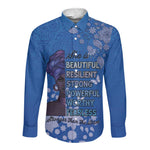 African Women Black Beautiful Brave and Bressed - Blue Color Long Sleeve Button Shirt - African Pride