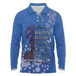 African Women Black Beautiful Brave and Bressed - Blue Color Long Sleeve Polo Shirt - African Pride