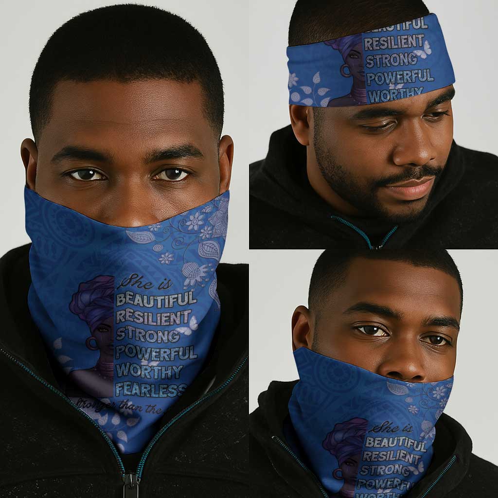 African Women Black Beautiful Brave and Bressed - Blue Color Neck Gaiter LT15
