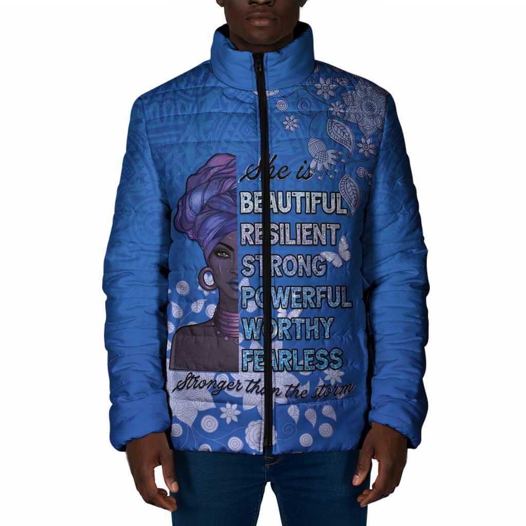 African Women Padded Jacket Black Beautiful Brave and Bressed - Blue Color