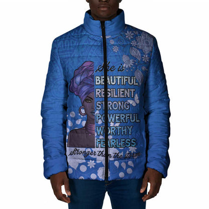 African Women Padded Jacket Black Beautiful Brave and Bressed - Blue Color