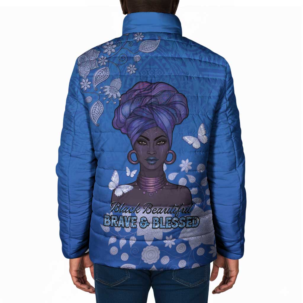 African Women Padded Jacket Black Beautiful Brave and Bressed - Blue Color