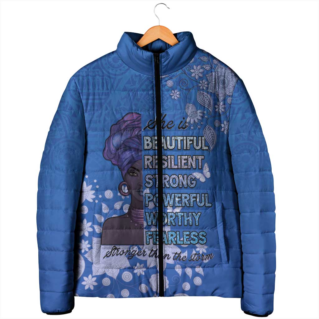 African Women Padded Jacket Black Beautiful Brave and Bressed - Blue Color