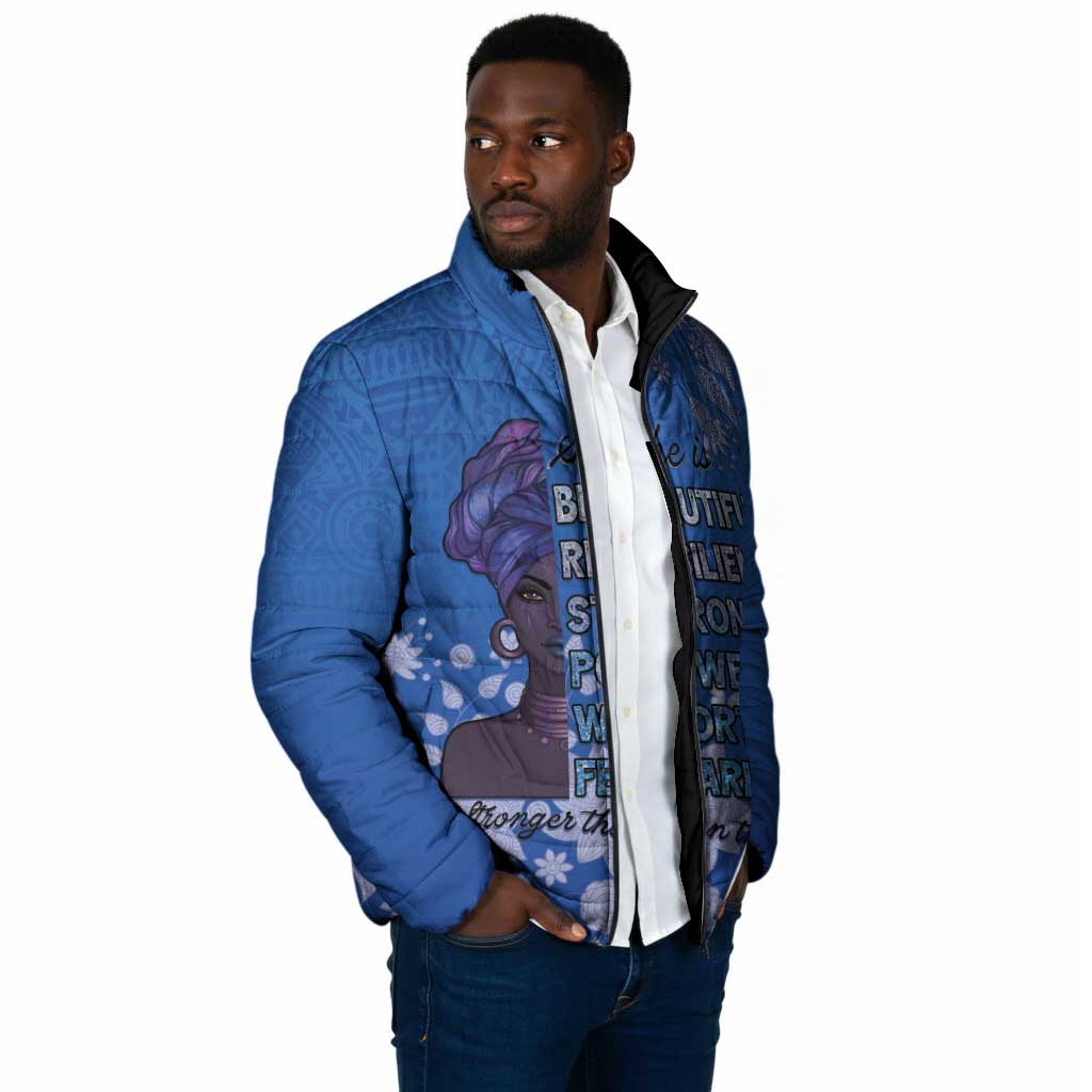 African Women Padded Jacket Black Beautiful Brave and Bressed - Blue Color