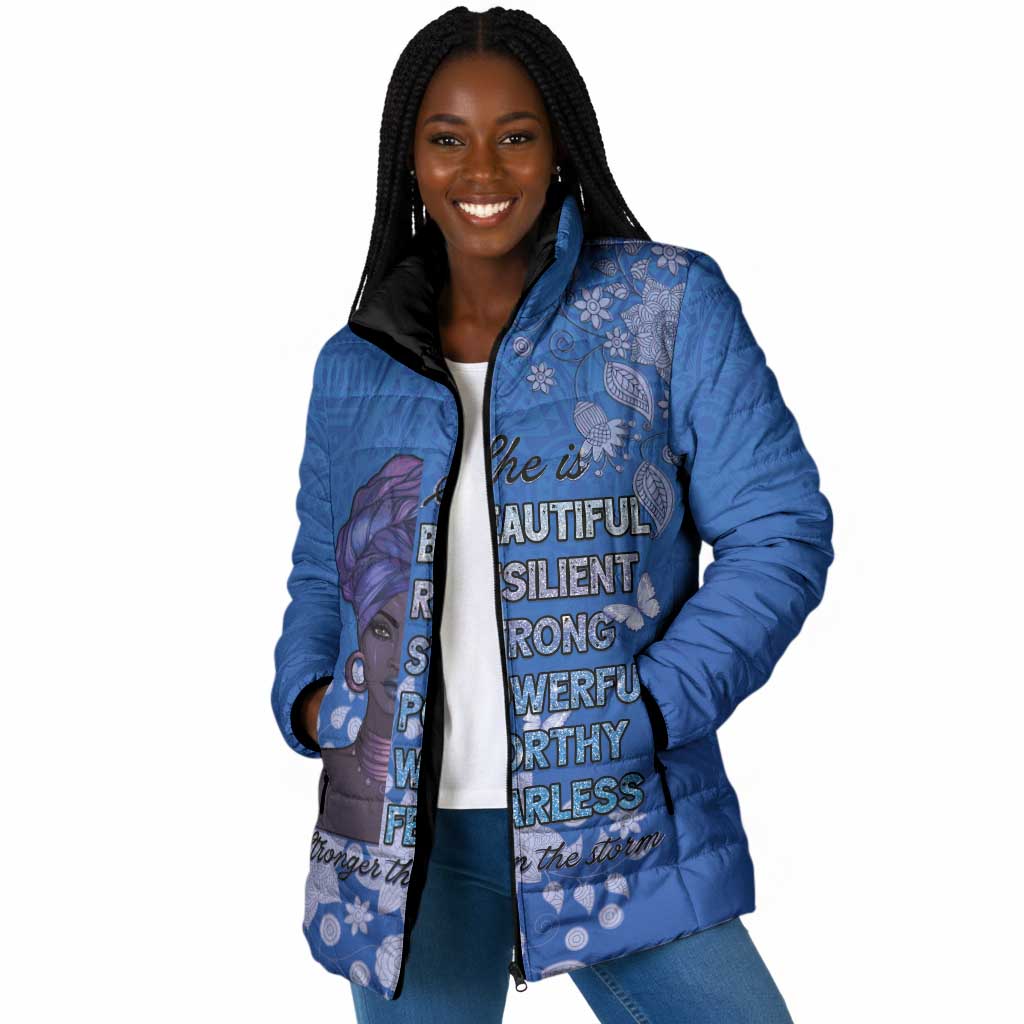 African Women Padded Jacket Black Beautiful Brave and Bressed - Blue Color