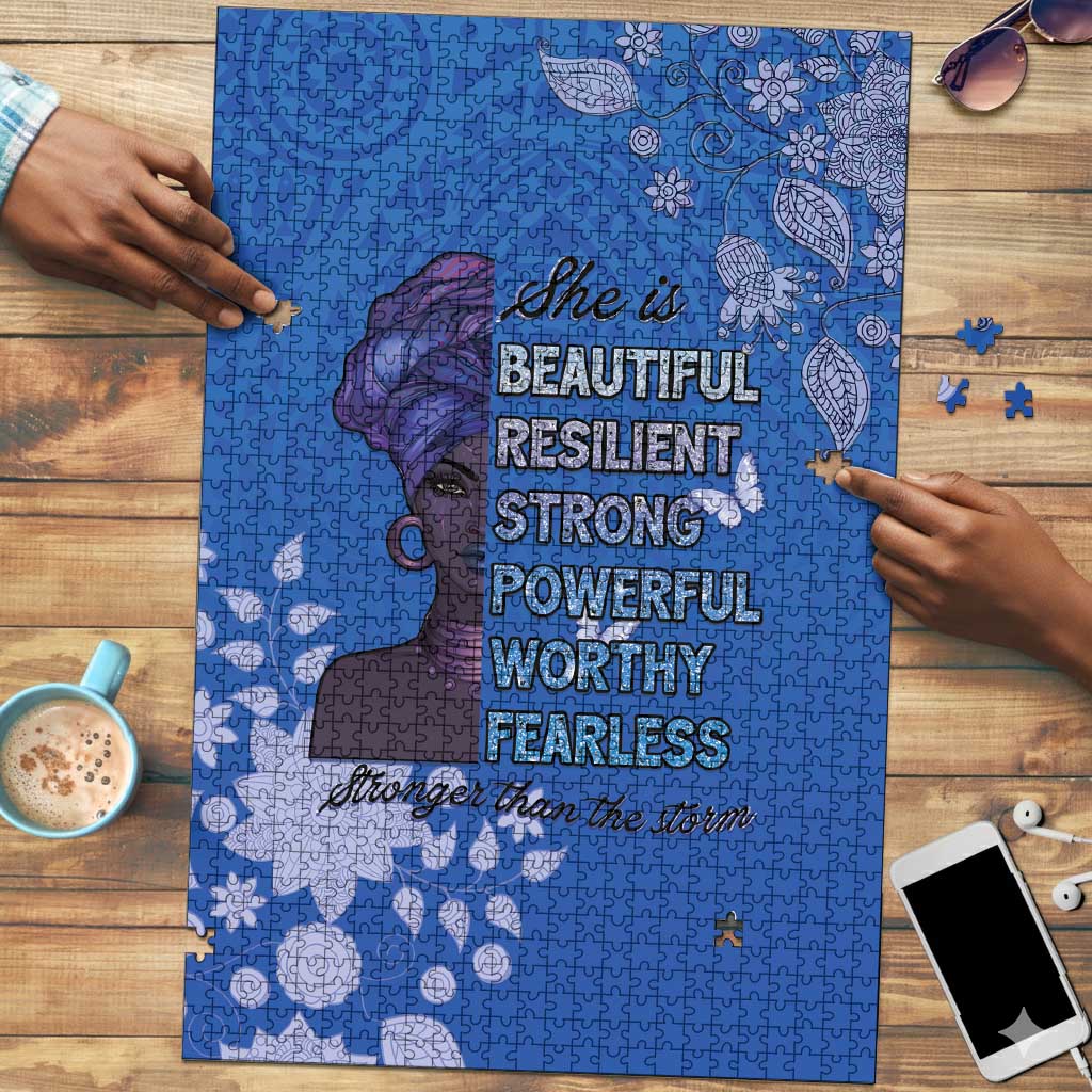 African Women Puzzle Black Beautiful Brave and Bressed - Blue Color