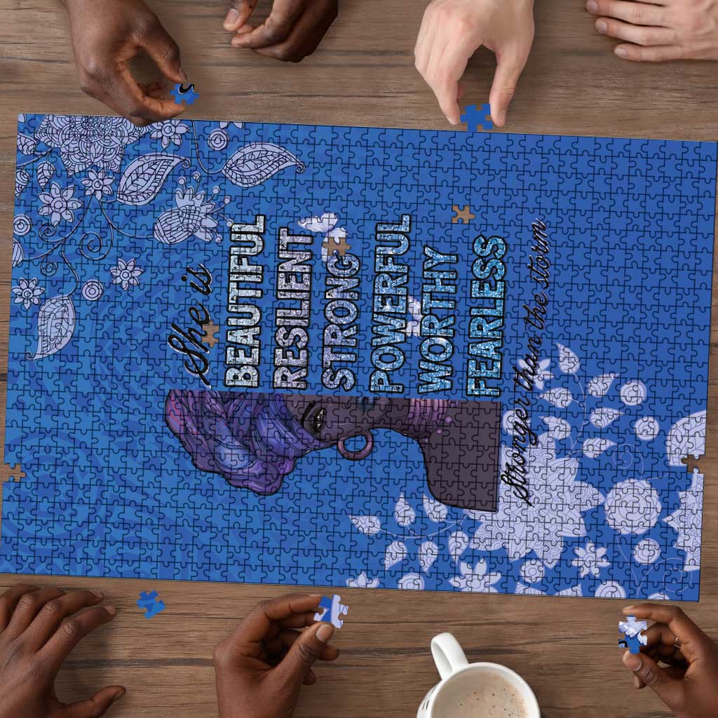 African Women Puzzle Black Beautiful Brave and Bressed - Blue Color