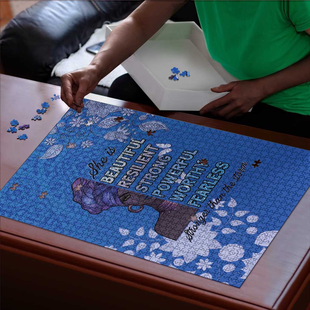 African Women Puzzle Black Beautiful Brave and Bressed - Blue Color