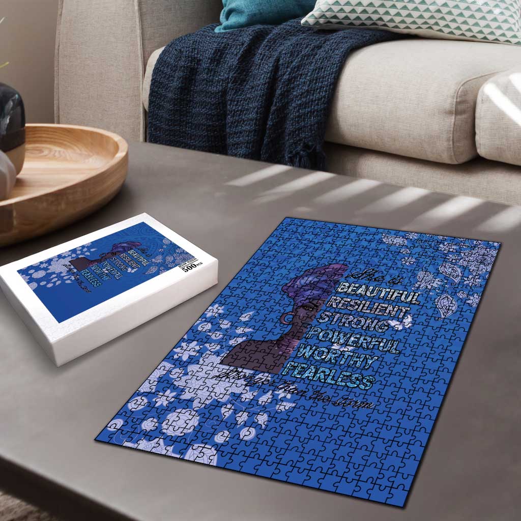 African Women Puzzle Black Beautiful Brave and Bressed - Blue Color