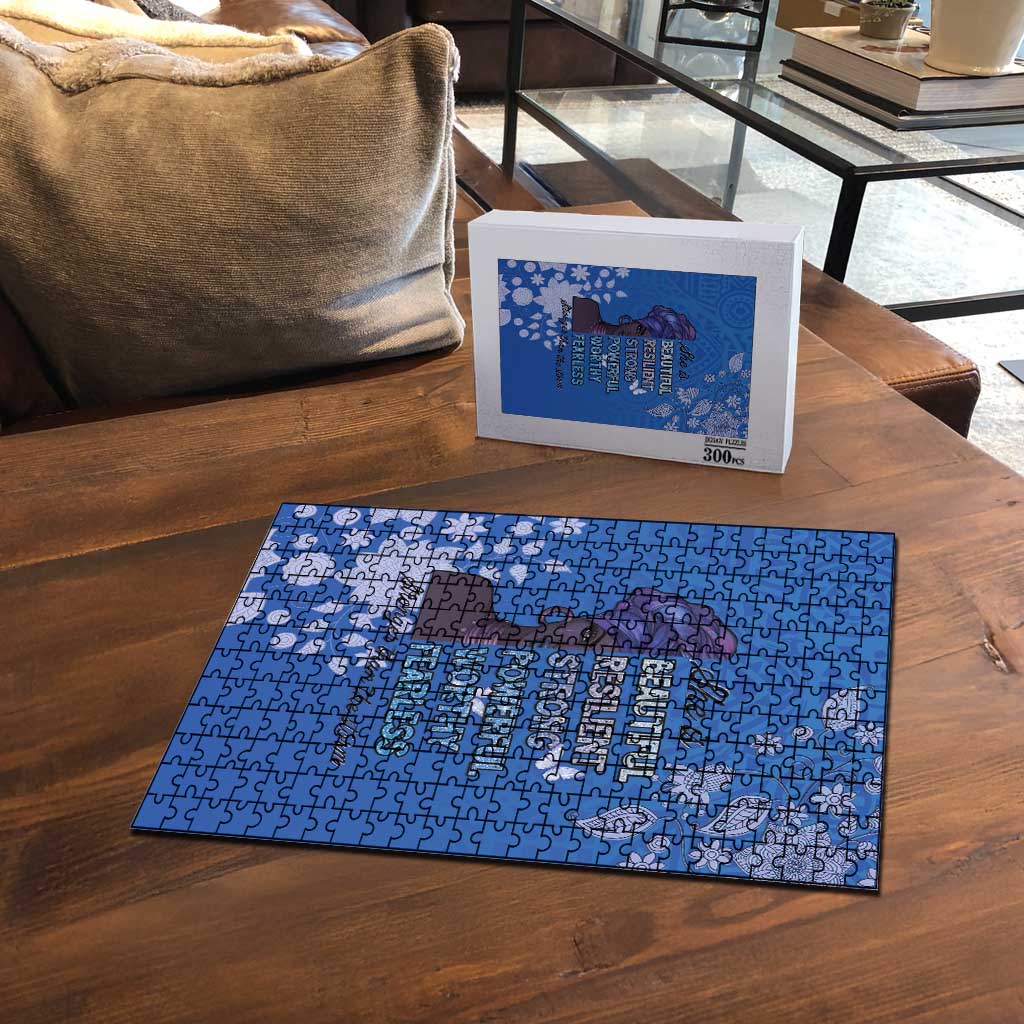 African Women Puzzle Black Beautiful Brave and Bressed - Blue Color