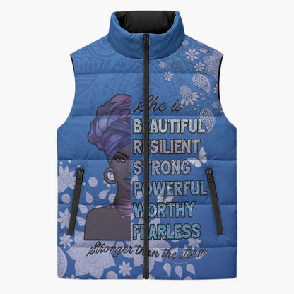 African Women Sleeveless Puffer Jacket Black Beautiful Brave and Bressed - Blue Color