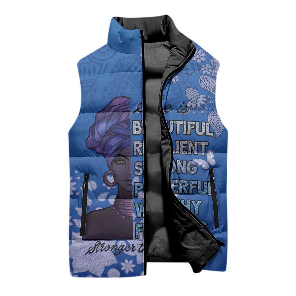 African Women Sleeveless Puffer Jacket Black Beautiful Brave and Bressed - Blue Color