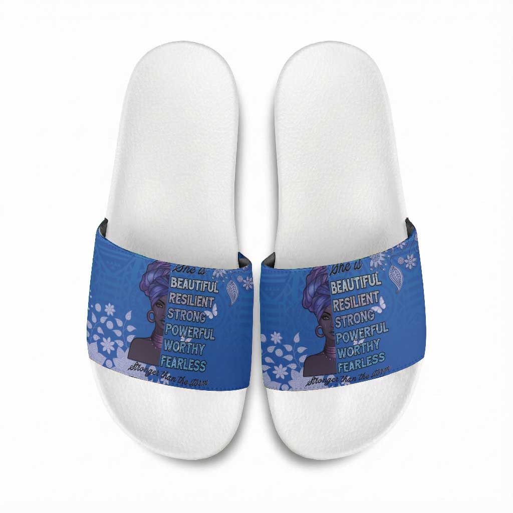 African Women Slide Sandals Black Beautiful Brave and Bressed - Blue Color