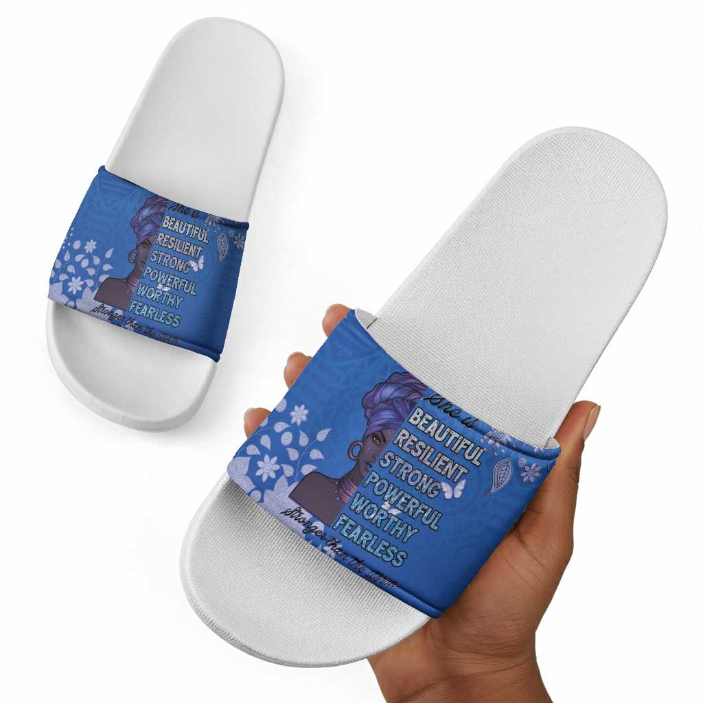 African Women Slide Sandals Black Beautiful Brave and Bressed - Blue Color