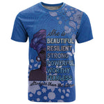 African Women Black Beautiful Brave and Bressed - Blue Color T shirt - African Pride