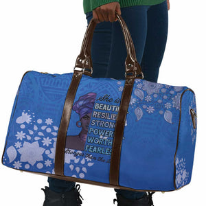 African Women Travel Bag Black Beautiful Brave and Bressed - Blue Color