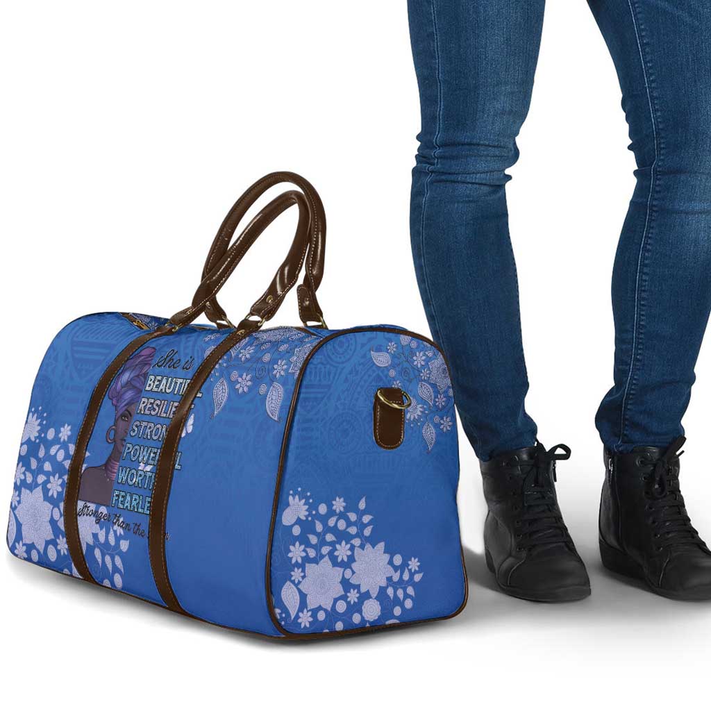 African Women Travel Bag Black Beautiful Brave and Bressed - Blue Color