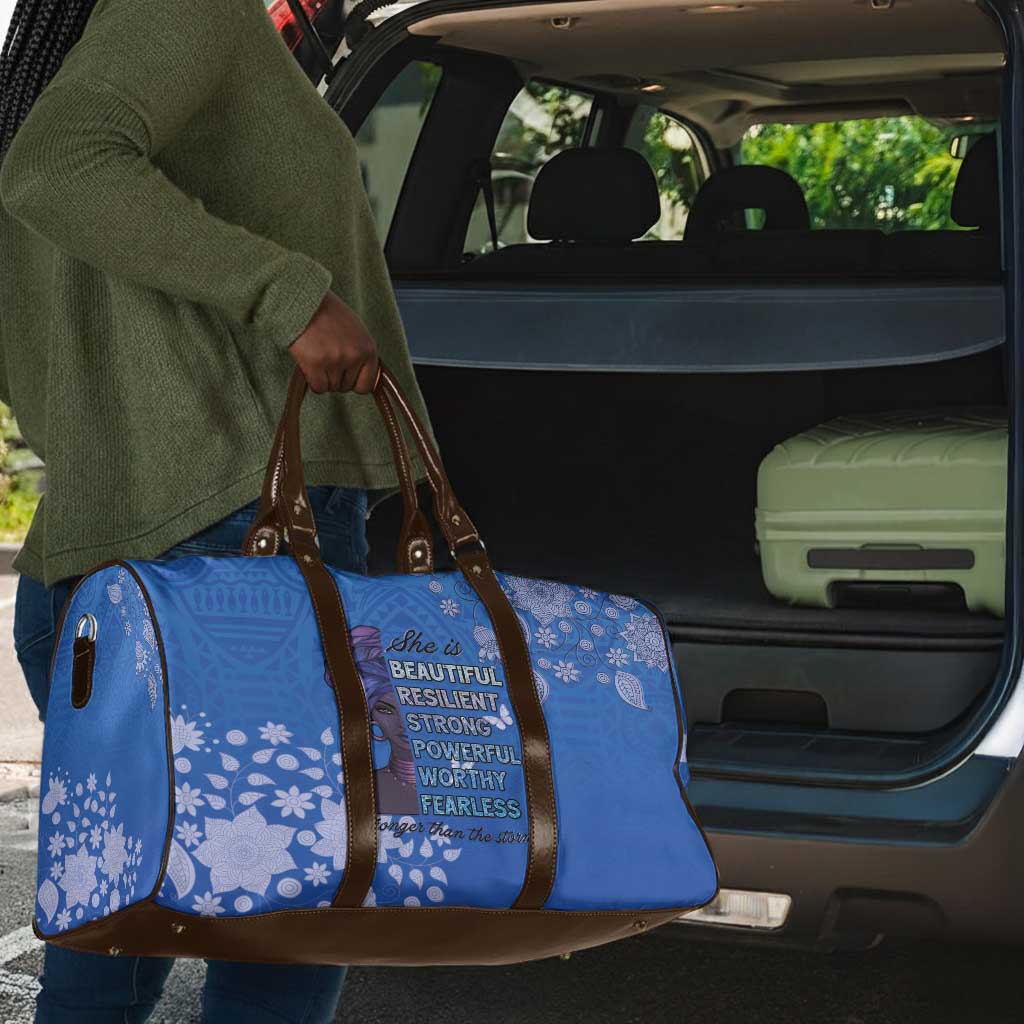 African Women Travel Bag Black Beautiful Brave and Bressed - Blue Color
