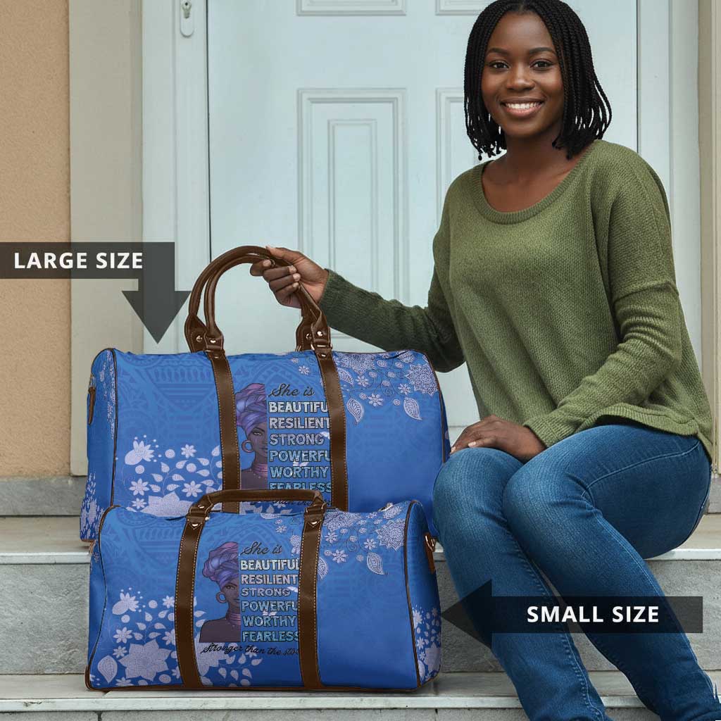 African Women Travel Bag Black Beautiful Brave and Bressed - Blue Color