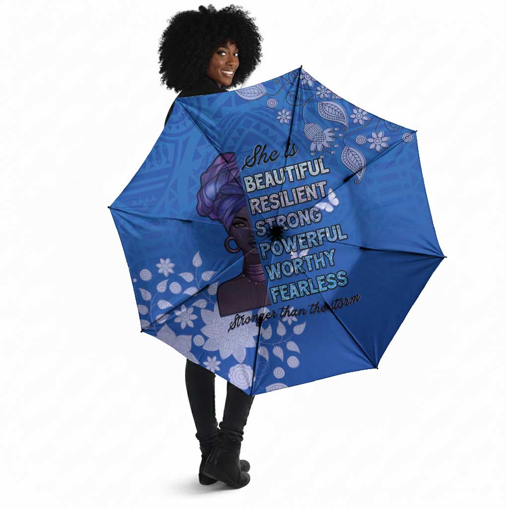 African Women Umbrella Black Beautiful Brave and Bressed - Blue Color