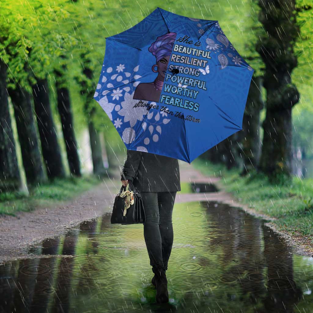 African Women Umbrella Black Beautiful Brave and Bressed - Blue Color