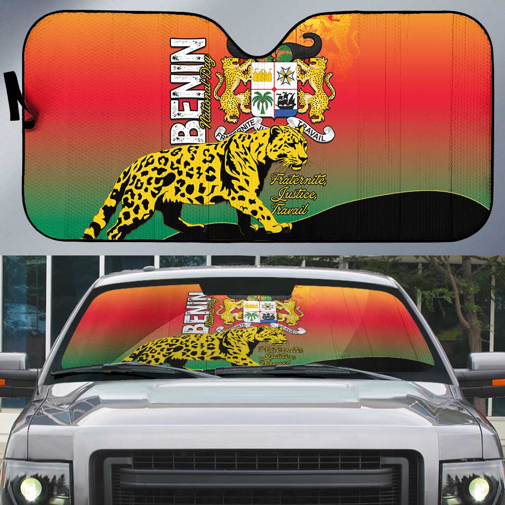 Benin National Day Auto Sun Shade Leopard With Coat Of Arms