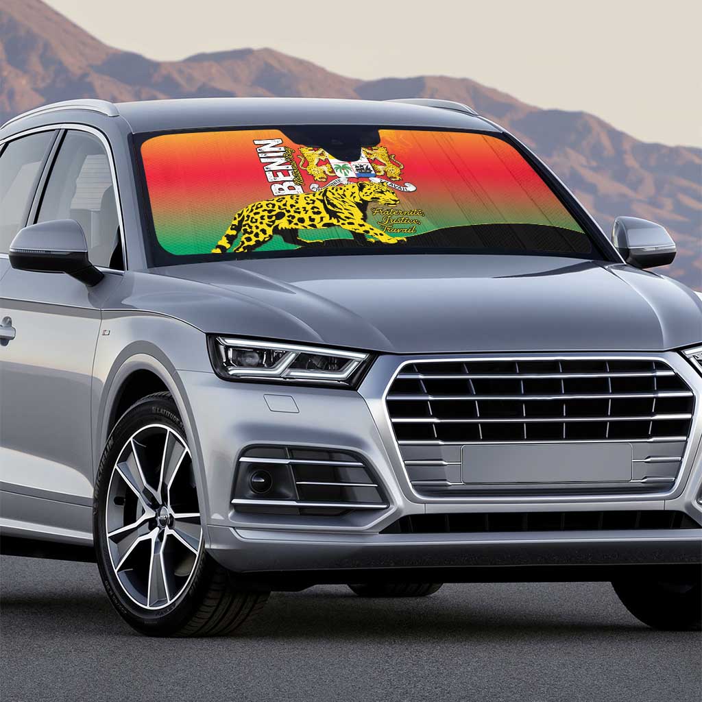 Benin National Day Auto Sun Shade Leopard With Coat Of Arms