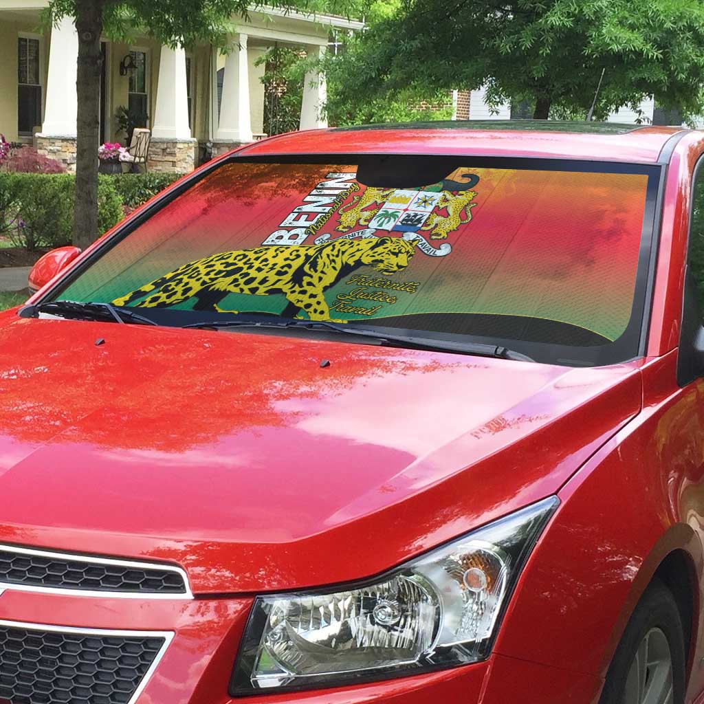 Benin National Day Auto Sun Shade Leopard With Coat Of Arms