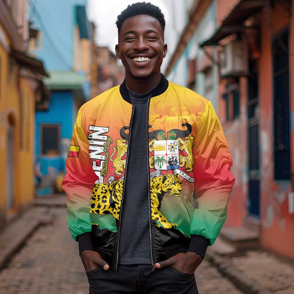 Personalized Benin National Day Bomber Jacket Leopard With Coat Of Arms - African Pride