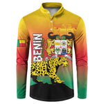 Personalized Benin National Day Button Sweatshirt Leopard With Coat Of Arms