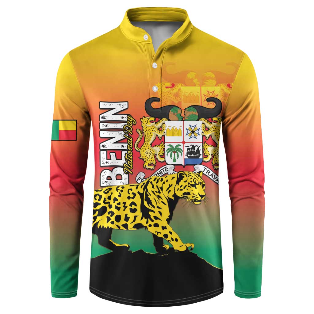 Personalized Benin National Day Button Sweatshirt Leopard With Coat Of Arms