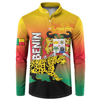 Personalized Benin National Day Button Sweatshirt Leopard With Coat Of Arms