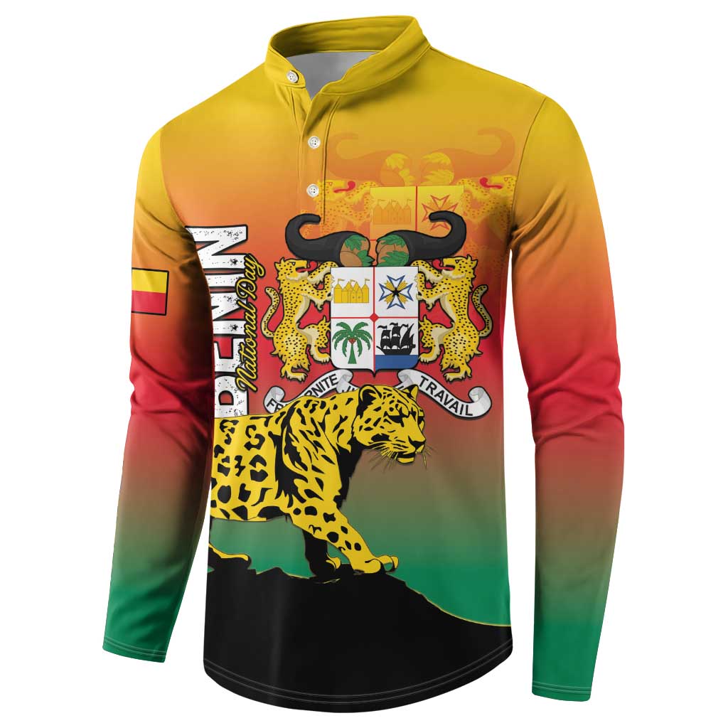 Personalized Benin National Day Button Sweatshirt Leopard With Coat Of Arms