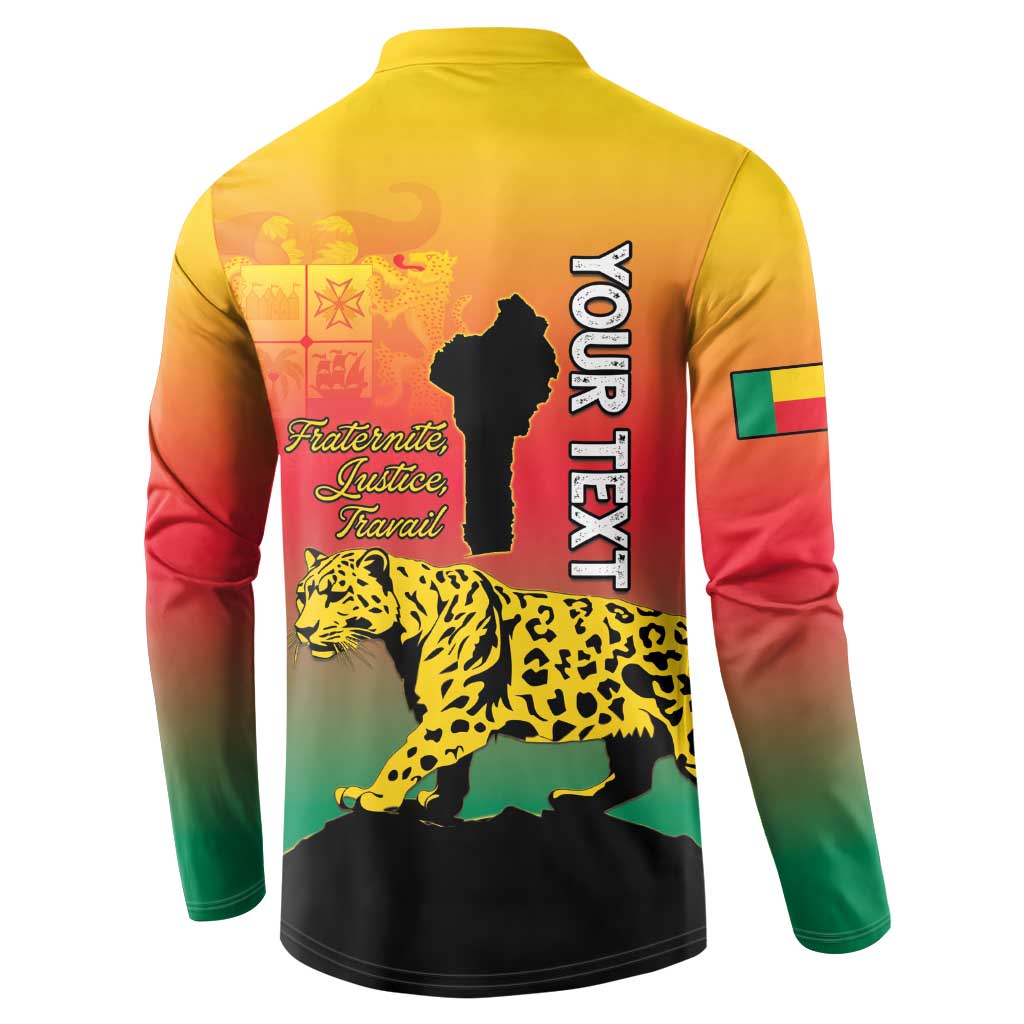 Personalized Benin National Day Button Sweatshirt Leopard With Coat Of Arms