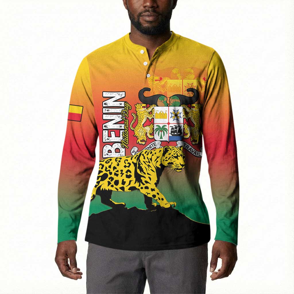 Personalized Benin National Day Button Sweatshirt Leopard With Coat Of Arms