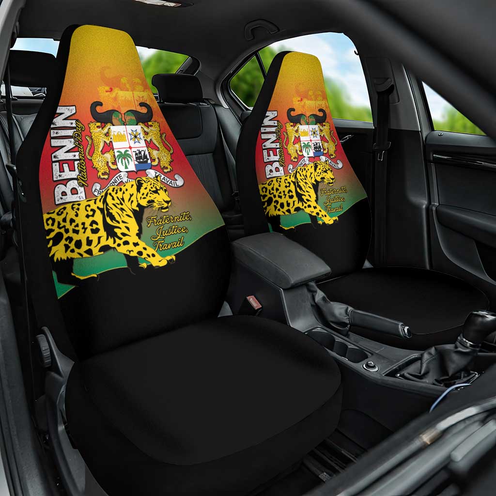 Benin National Day Car Seat Cover Leopard With Coat Of Arms - African Pride
