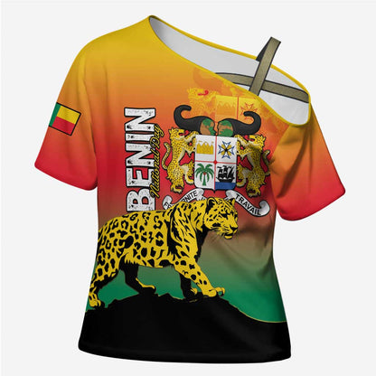 Personalized Benin National Day Cross Shoulder Shirt Leopard With Coat Of Arms
