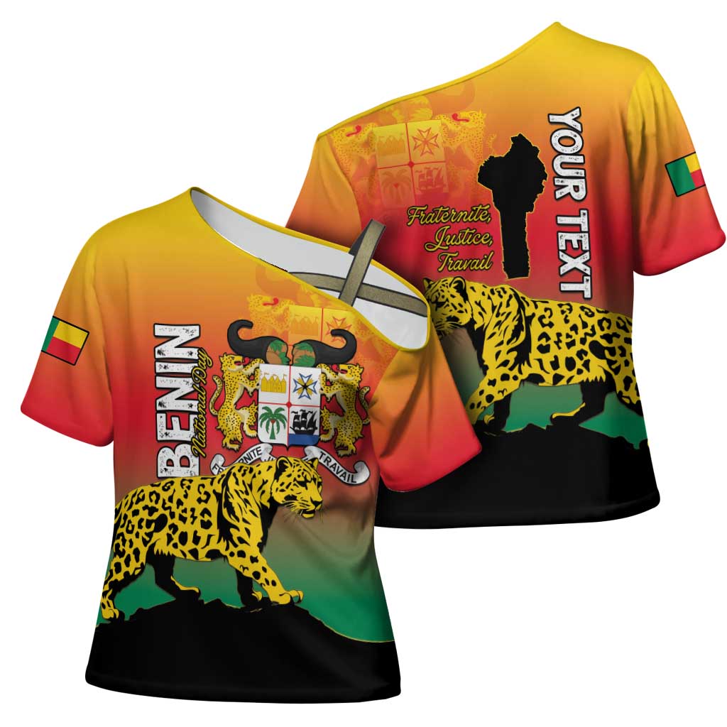 Personalized Benin National Day Cross Shoulder Shirt Leopard With Coat Of Arms