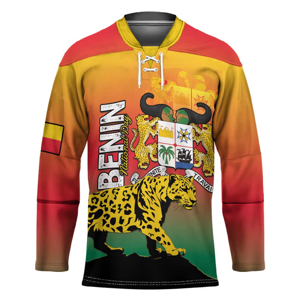 Personalized Benin National Day Hockey Jersey Leopard With Coat Of Arms