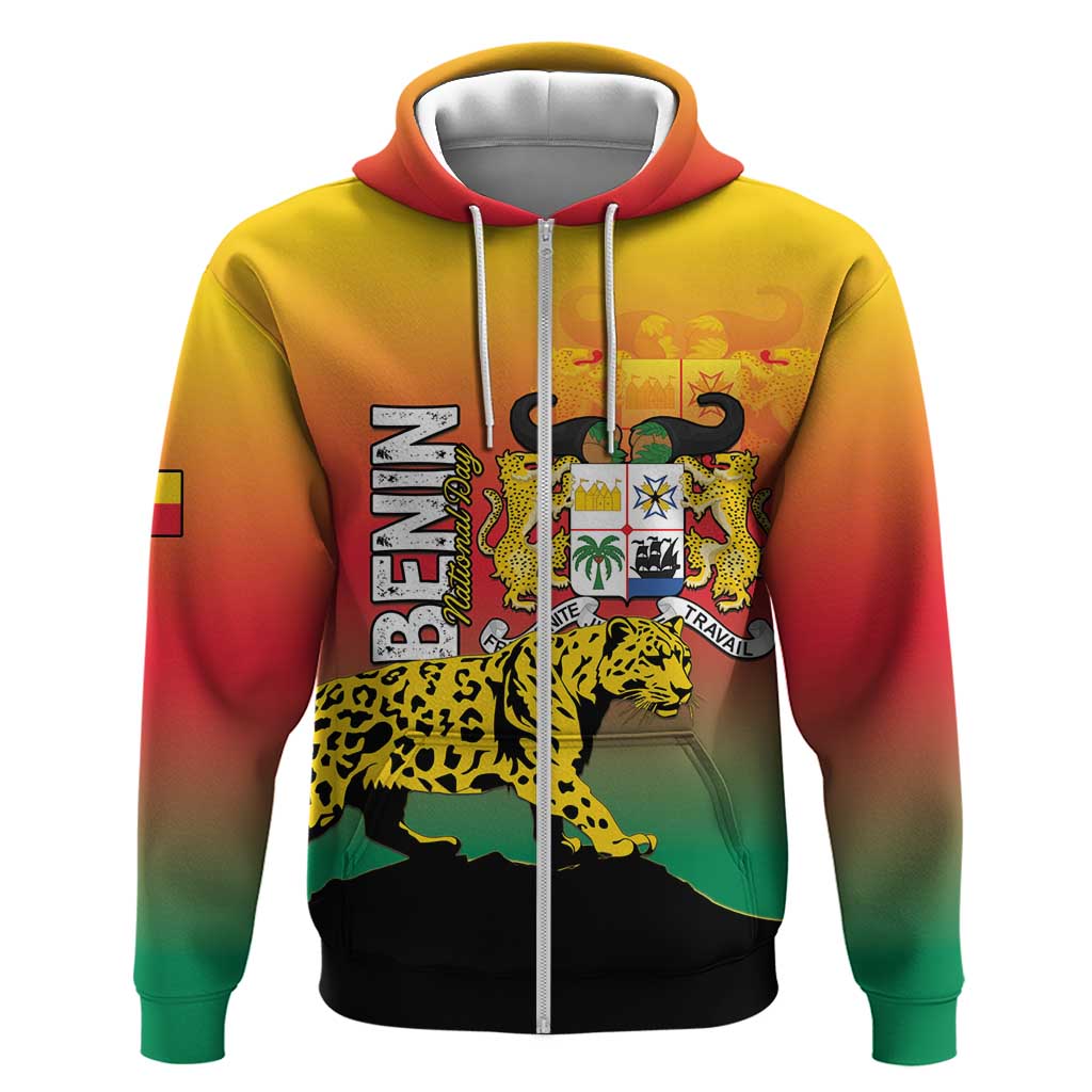 Personalized Benin National Day Hoodie Leopard With Coat Of Arms - African Pride